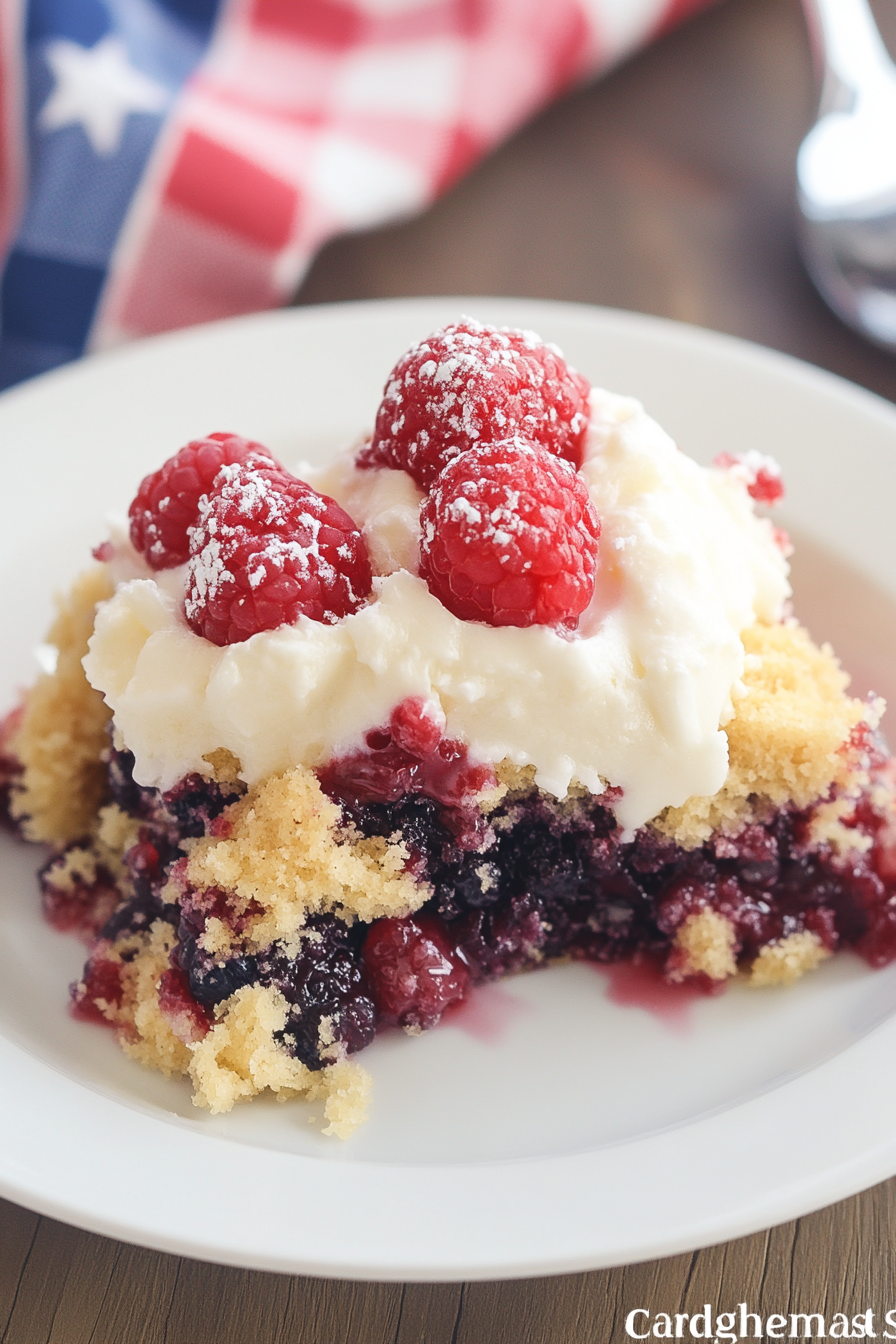 red white and blue dump cake